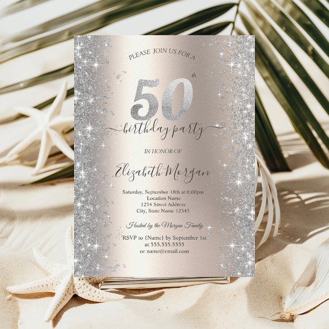 Invitación Diamantes Brillo de Plata Fiesta de Cumpleaños Mar (Subido por el creador)