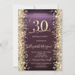 Invitación Diamantes Brillo Dorado Burgundy Cumpleaños 30