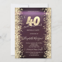 Invitación Diamantes Brillo Dorado Burgundy Cumpleaños 40
