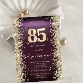 Invitación Diamantes Brillo Dorado Burgundy Cumpleaños 85