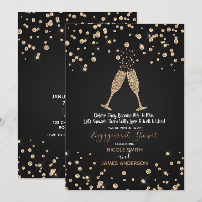 Invitación Diamantes Celebración del compromiso de tostadas d (Anverso / Reverso)