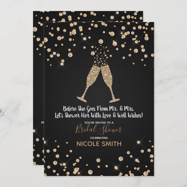 Invitación Diamantes Champán Tostada Ducha Nodal Moderna (Anverso / Reverso)