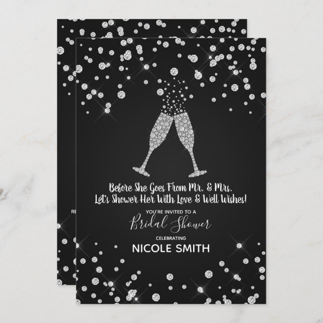 Invitación Diamantes Champán Tostada Ducha Nodal Moderna (Anverso / Reverso)