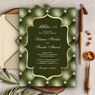 Invitación Diamantes con borlas en verde oliva Patrón de boda