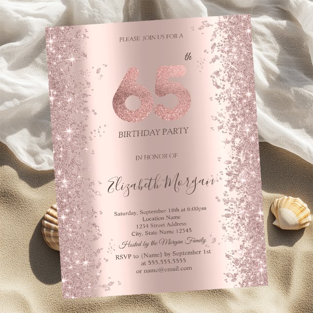 Invitación Diamantes con Brillo de Oro Rosa para 65 Cumpleaño (Subido por el creador)