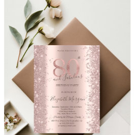 Invitación Diamantes con Brillo de Oro Rosa para 80 Cumpleaño