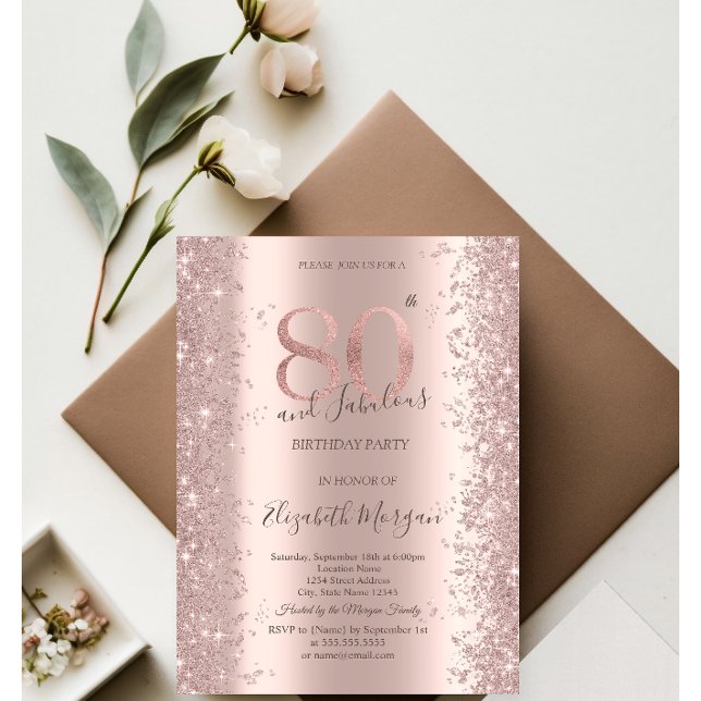 Invitación Diamantes con Brillo de Oro Rosa para 80 Cumpleaño (Subido por el creador)