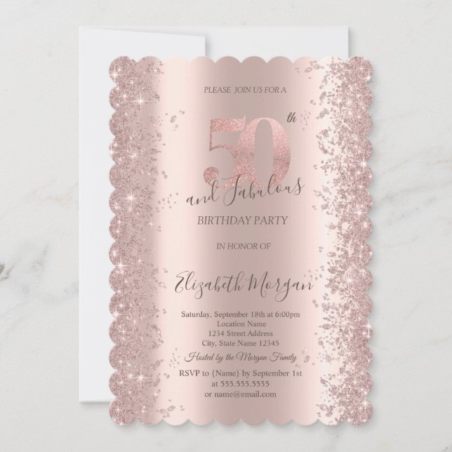 Invitación Diamantes con Brillo de Oro Rosa para Cumpleaños 5 (Anverso)