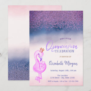 Invitación Diamantes, Corona de Flamenco Rosa Ombre Quinceañe