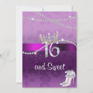 Invitación Diamantes Corona Sweet Sixteen Tacones Altos Morad