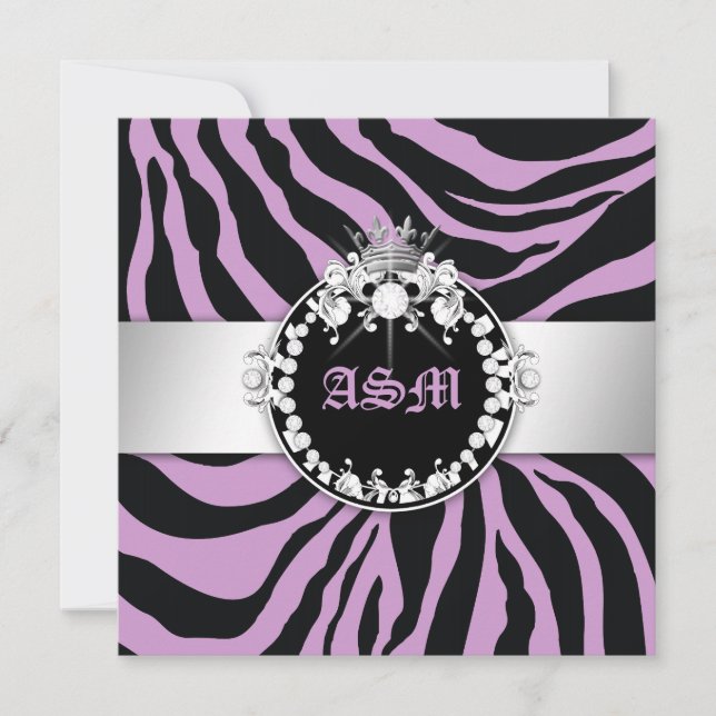 Invitación Diamantes de 311-cebra y besos dulces 16 morados (Anverso)