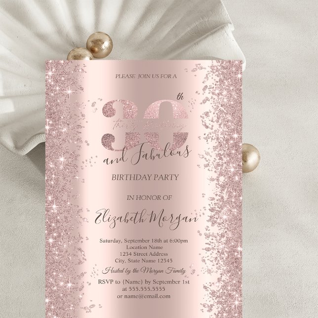 Invitación Diamantes de Brillo de Oro Rosa Cumpleaños 30 (Subido por el creador)