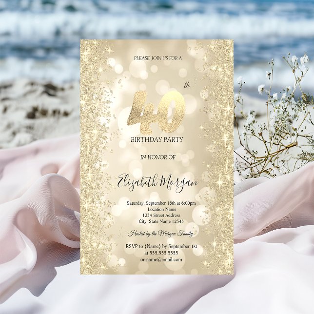 Invitación Diamantes de brillo dorado Bokeh 40 cumpleaños   (Subido por el creador)