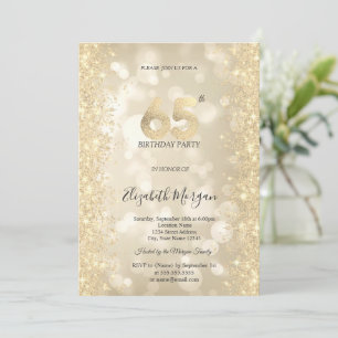 Invitación Diamantes de brillo dorado Bokeh 65 cumpleaños  