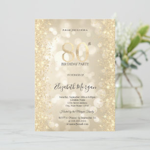 Invitación Diamantes de brillo dorado Bokeh 80 cumpleaños  