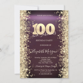 Invitación Diamantes de brillo dorado Burgundy 100 cumpleaños