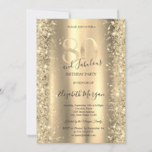 Invitación Diamantes de brillo dorado Cumpleaños 80 dorado