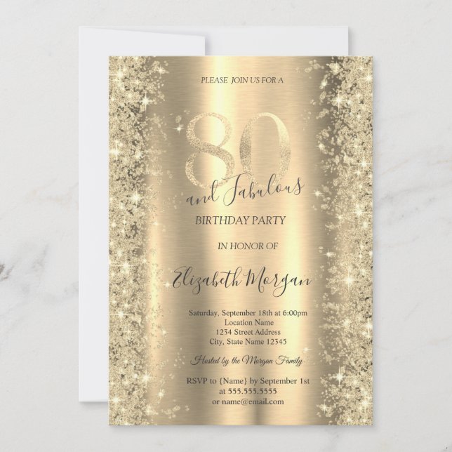 Invitación Diamantes de brillo dorado Cumpleaños 80 dorado   (Anverso)