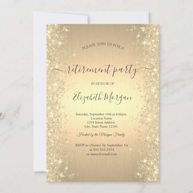Invitación Diamantes de brillo dorado Fiesta de jubilación do (Anverso)