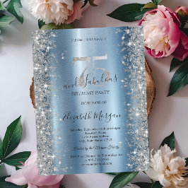 Invitación Diamantes de brillo plateado Cumpleaños 75 azul  