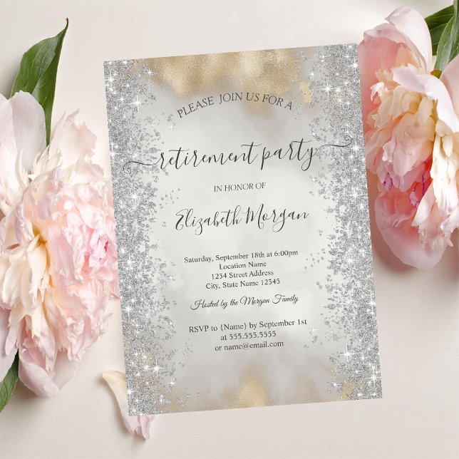 Invitación Diamantes de brillo plateado Jubilación con brillo (Subido por el creador)