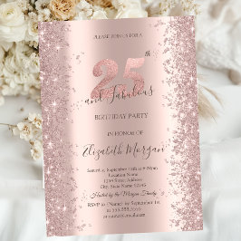 Invitación Diamantes de Brillo Rose Gold Cumpleaños 25