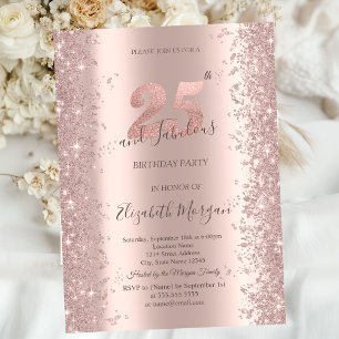 Invitación Diamantes de Brillo Rose Gold Cumpleaños 25