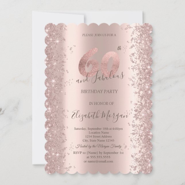 Invitación Diamantes de Brillo Rose Gold Cumpleaños 60 (Anverso)