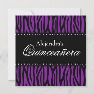 Invitación Diamantes de cebra morada Quinceanera