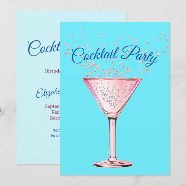 Invitación Diamantes de cóctel fiesta de cumpleaños de adulto (Anverso / Reverso)