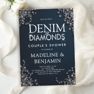 Invitación Diamantes de Denim Elegante Ducha de Pareja Azul R