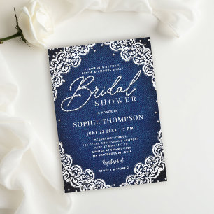 Invitación Diamantes de Denim Encaje Elegante Despedida de So