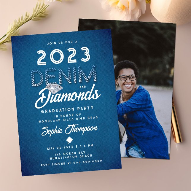 Invitación Diamantes de Denim Foto Partido de Graduación de M (Subido por el creador)
