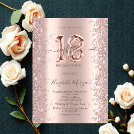 Invitación Diamantes de destellos de oro rosa cumpleaños 18