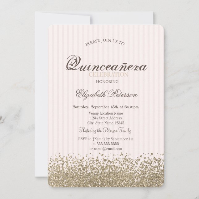 Invitación Diamantes de Faux Gold estirados Quinceañera (Anverso)