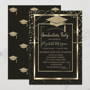 Invitación Diamantes de Gorra de Graduación Dorada Graduación