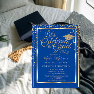 Invitación Diamantes de gorra de graduación dorada Graduación