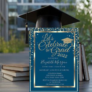 Invitación Diamantes de gorra de graduación dorados Graduació