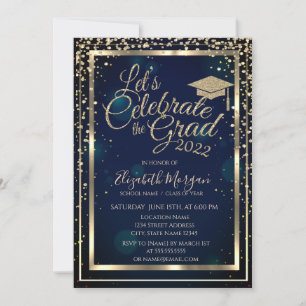 Invitación Diamantes de Gorra de Graduación Estrellas Azules 
