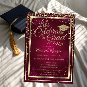 Invitación Diamantes de gorra de graduación Estrellas Rojo Gr