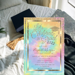 Invitación Diamantes de gorra de graduación Estrellas Tie Dye