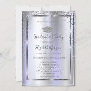 Invitación Diamantes de gorra de graduación plateada Violeta