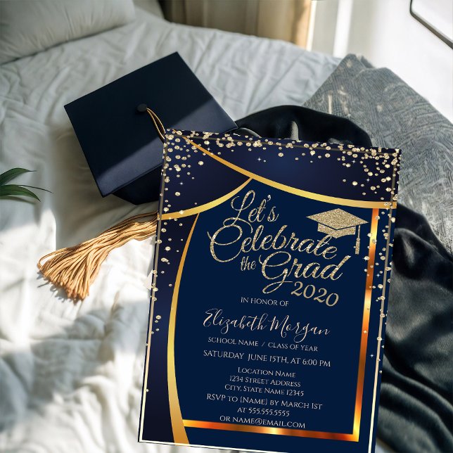 Invitación Diamantes de graduación chic para gorra Azul Marin (Subido por el creador)