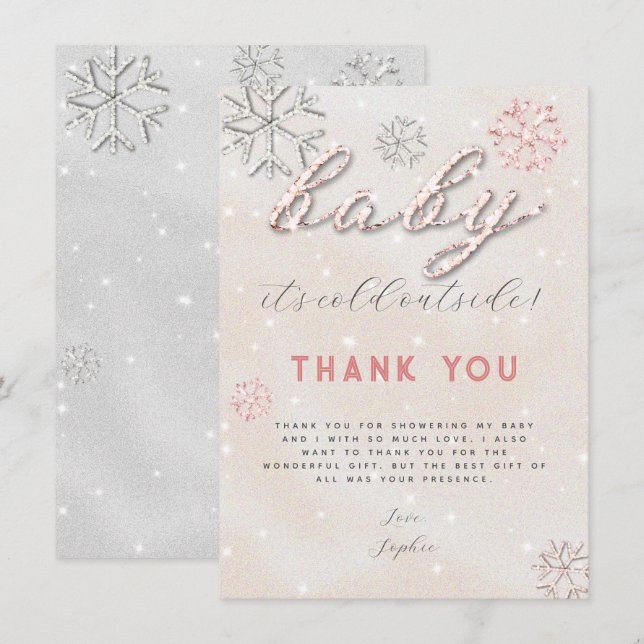 Invitación Diamantes de imitación de invierno rosados Baby Sh (Anverso / Reverso)