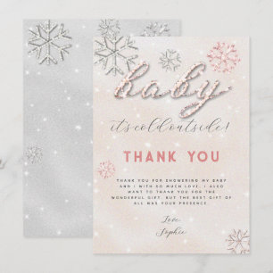 Invitación Diamantes de imitación de invierno rosados Baby Sh
