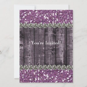 Invitación Diamantes de imitación de madera morada Purpurina 