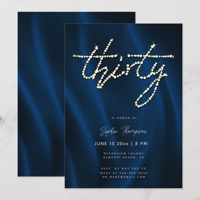 Invitación Diamantes de imitación del Royal Blue Satin Elegan (Anverso / Reverso)