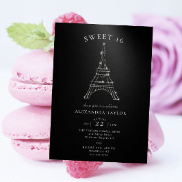 Invitación Diamantes de imitación Eiffel París Negro Mínimo D