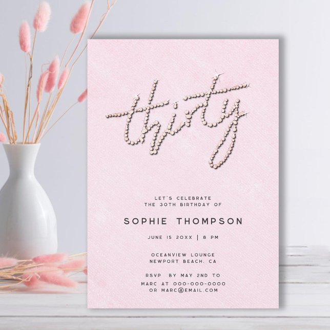 Invitación Diamantes de imitación modernos Moda rosa dulce 30 (elegant modern rhinestones soft pink 30th birthday invitation for women classy glitter calligraphy)