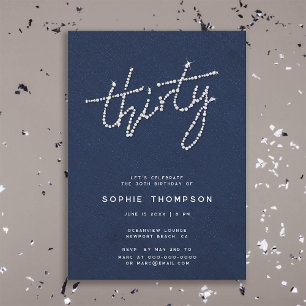 Invitación Diamantes de imitación modernos Navy Blue Glam 30t